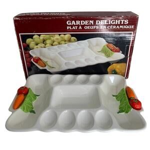 Vintage 87’ Ceramic Garden Delights Deviled Egg Dish Platter